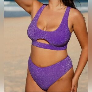 Berlook Glitter Purple Lurex Plus Size Bikini     Size 16/1x      NWT